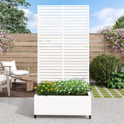 Outdoor Metal Rectangular Individual Planter Box with Trellis for Climbing Plants