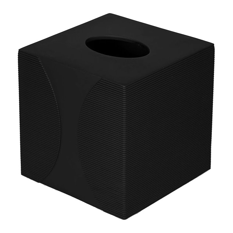 Rectangulaire, polyrésine 14 x 14 x 15 cm, motif de crête moderne, couvercle de boîte à mouchoirs de comptoir en noir doux au toucher