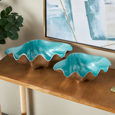 Ensemble de bols décoratifs en métal et aluminium sarcelle Briken