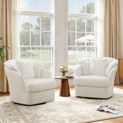 Metal Ring Barrel Chairs Mid Century Modern Fabric Accent Chairs, Swivel Barrel Chairs With Soft Padded Armrest