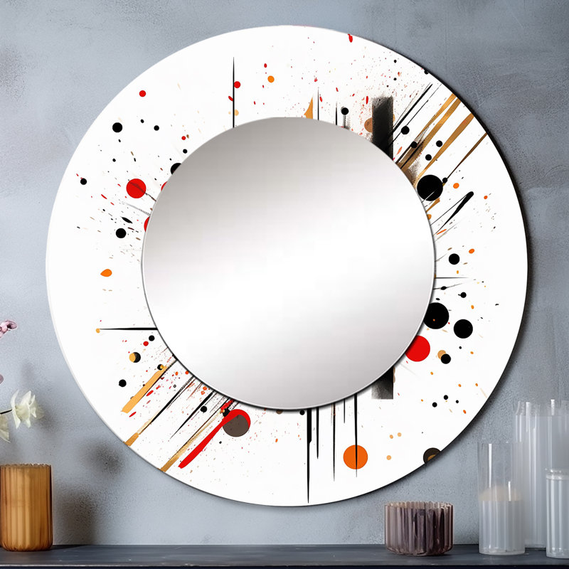 Rouge et noir abstrait Symphony II - miroir décoratif abstrait, miroir mural rond rouge, impression d'art en métal