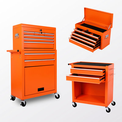 Coffre à outils à 8 tiroirs à roulettes, coffre supérieur amovible 2 en 1, armoire entièrement en métal avec roues verrouillables et crochets latéraux, armoire de rangement personnalisable à profondeur de 23,67 po, assemblage facile de la commode