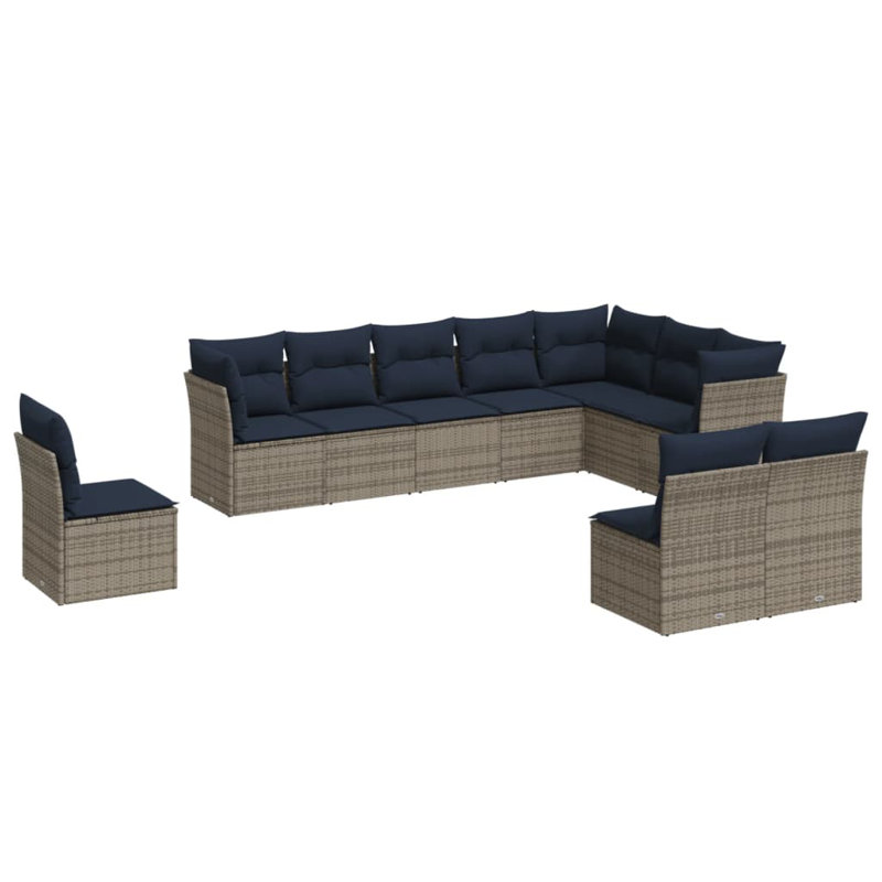 Ensemble de canapé de patio 10 pièces avec coussins 10 po, Marine, Gris