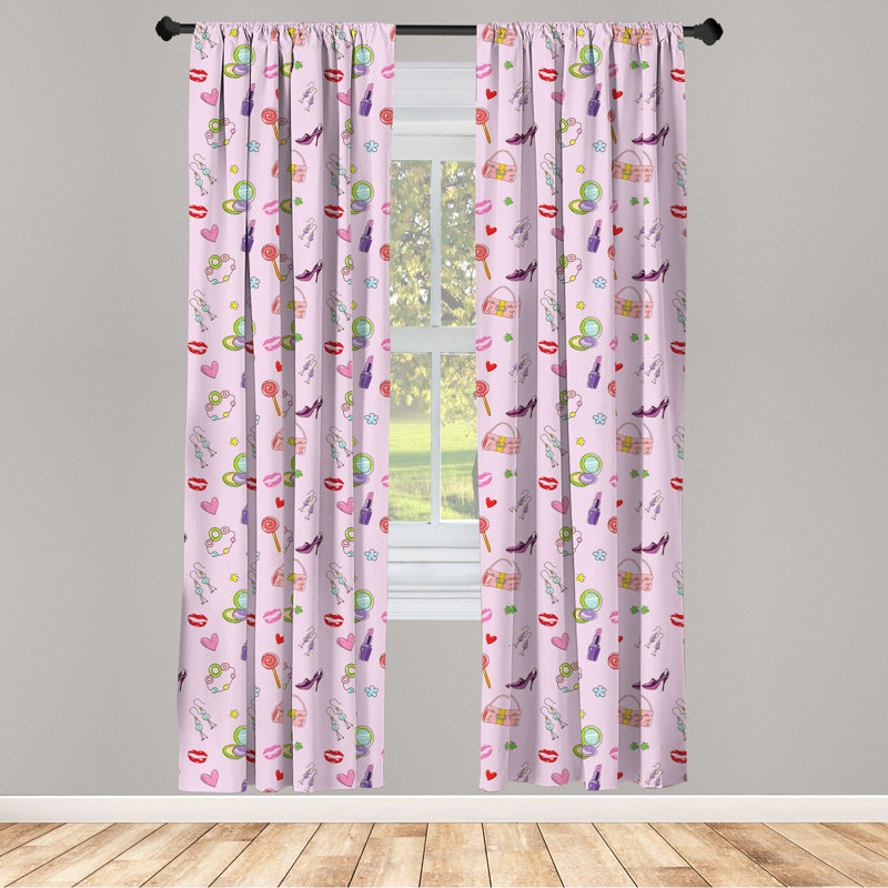 Pink Multicolor Polyester Semi-Sheer Rod Pocket Curtain Panels Set