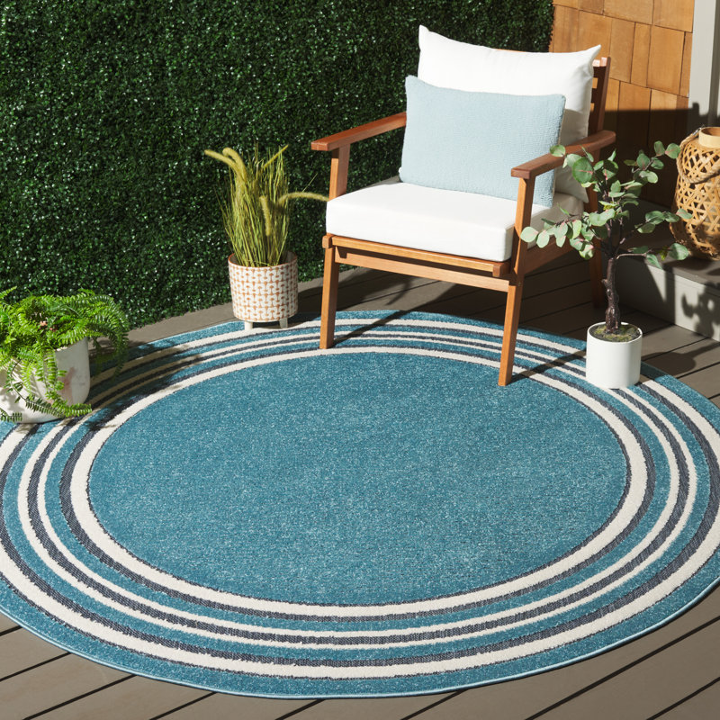 Tapis Brysin 634 en turquoise / ivoire, Rond 6 pi 7 po