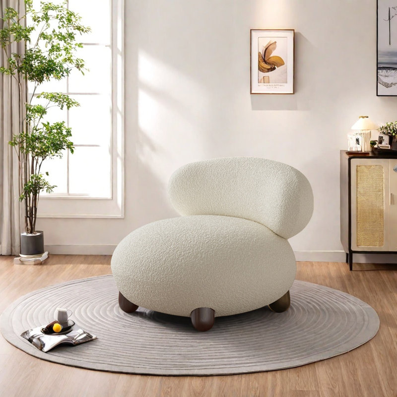 Chaise douce et respirante avec base en bois robuste, Sherpa blanc cassé