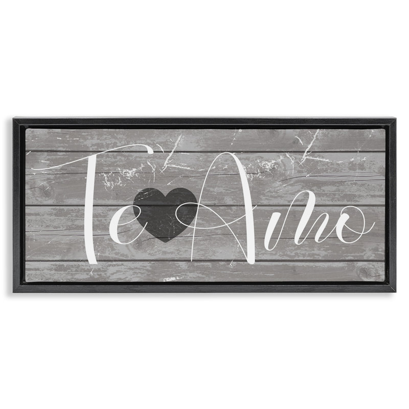 «Te Amo Romantic Rustic» par Daphne Polselli, Cadre flottant noir de jais, H 11 po x l 25 po
