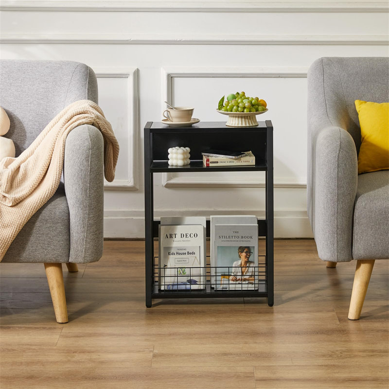 Narrow Side Table With Storage Shelf, Three Tier Side Table, Modern Sofa Table, Small Bedside Table With Magazine Rack, Telephone Table For Small Space,