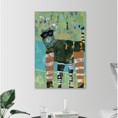 Meow Cat Burglar by Tara Daavettila - Wrapped Canvas Print