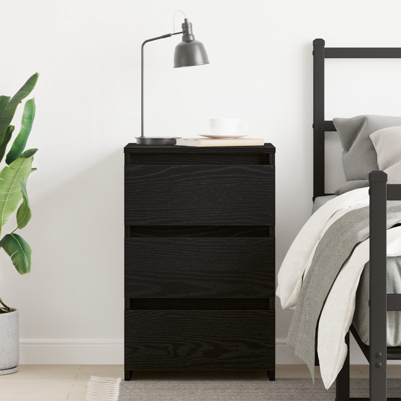 vidaXL Bedside Cabinet Black Oak Engineered Wood Standard Bedside Table