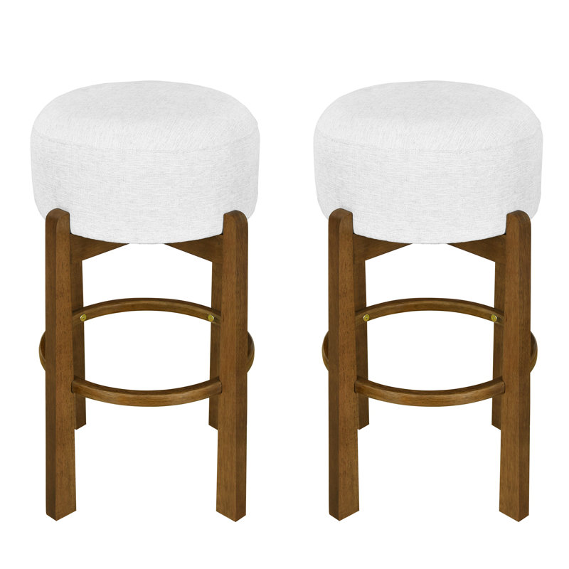 Tabouret de bar intérieur en bois Tara, revêtement ivoire Tara, Marron foncé, 2