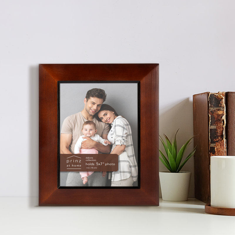  Prinz Dakota Wood Wall or Tabletop Picture Frame - Two Photo Frame Set, Dark Brown, 5" x 7"