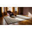 Light Ivory Color Antique American Folk Art Geometric Log Cabin Pattern Hooked Rug