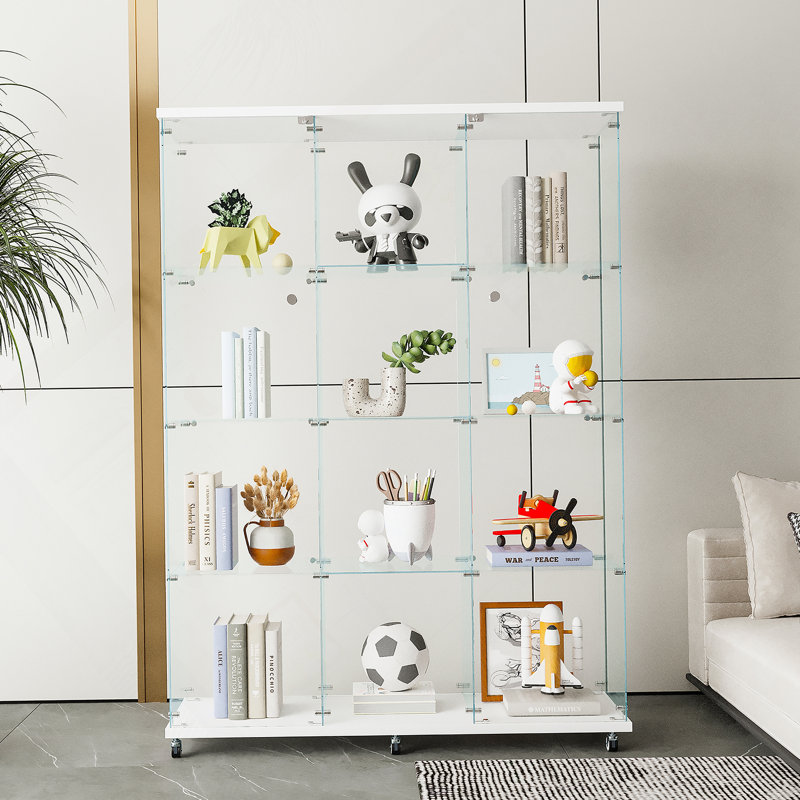 Vitrine à 3 portes avec 4 tablettes en verre, Blanc