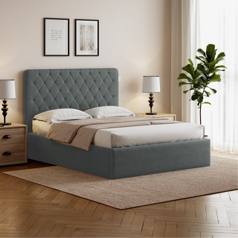 Alessia Upholstered Ottoman Storage Bed, Grey, King (207 x 156 cm)