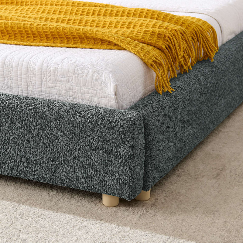 Structure de lit rembourrée de style minimaliste moderne avec tête de lit haute incurvée, tissu en fil de cercle de qualité supérieure et support de pieds robuste, matelas non inclus