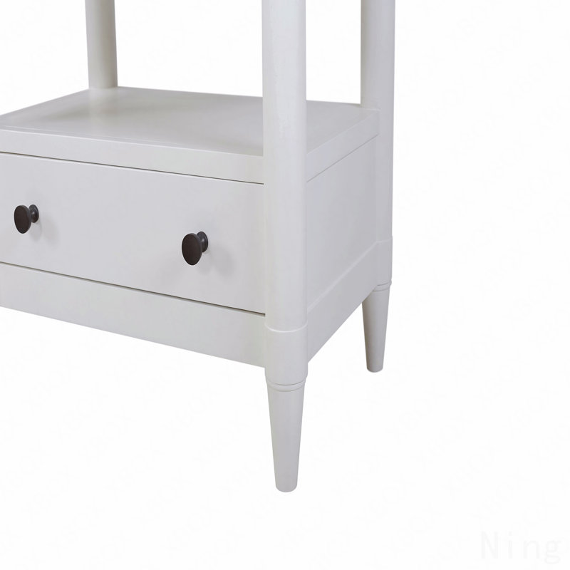 Table de chevet ouverte à finition blanche avec 2 tiroirs, Blanc