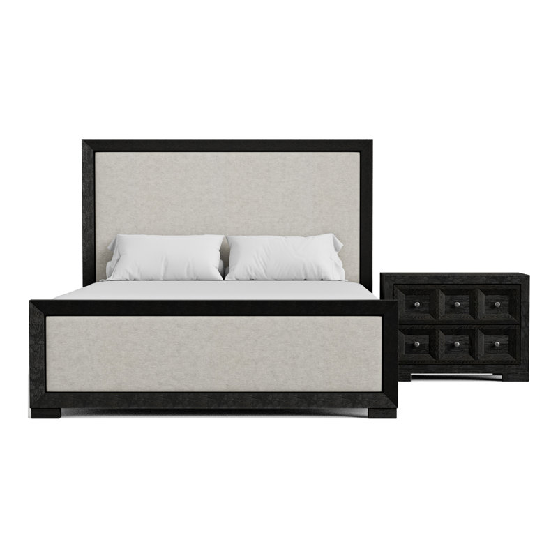 Ensemble de chambre à coucher 2 pièces avec table de chevet 2 tiroirs Schell, Noir, Deux pièces : Lit et table de chevet