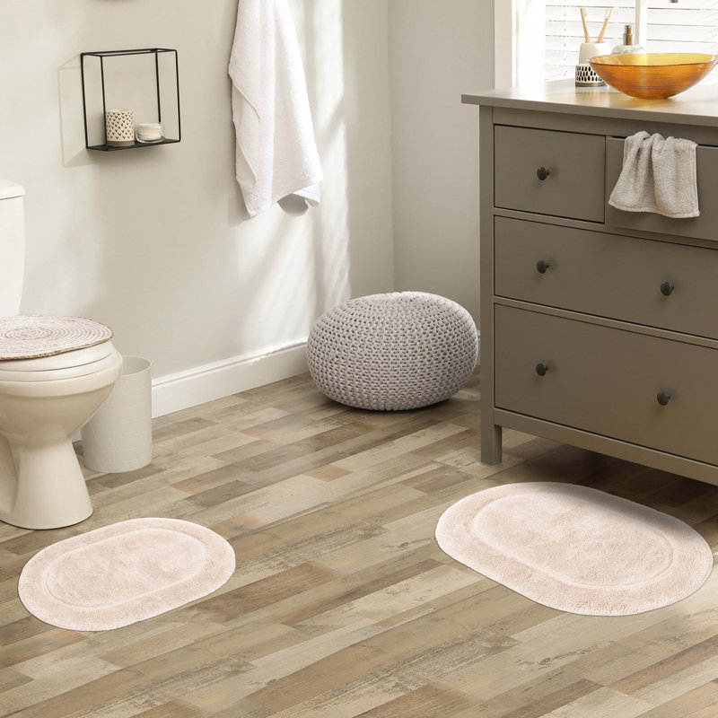 Sandcliff Cotton Non-Skid Machine Washable 2 Piece Oval Bathroom Rug Set, Oval Beige