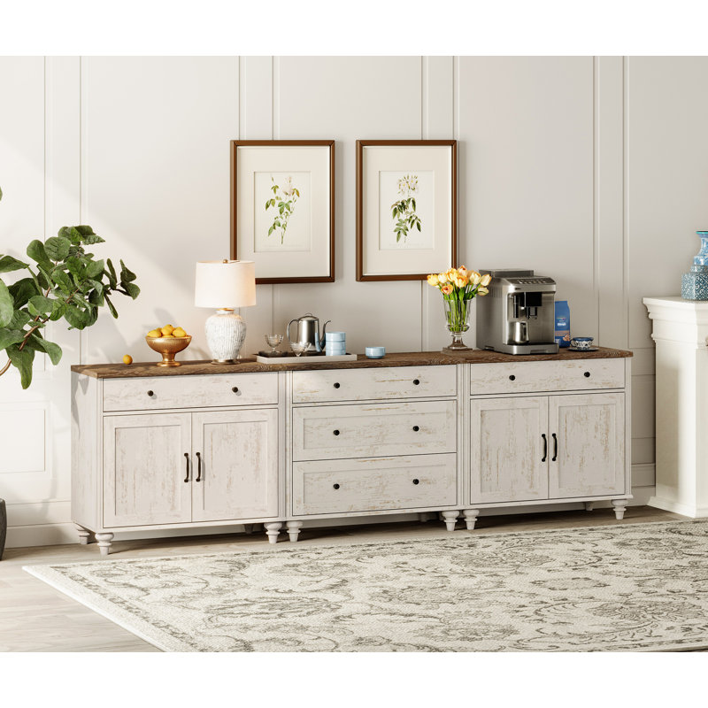 Scarlett Sideboard Cabinet With 5 Drawers And 4 Doors, Vintage Wood Grain Design, Buffet Cabinet With Storage,Coffee Bar For Dinning Room, Kitchen And Living Room, 101 Inch