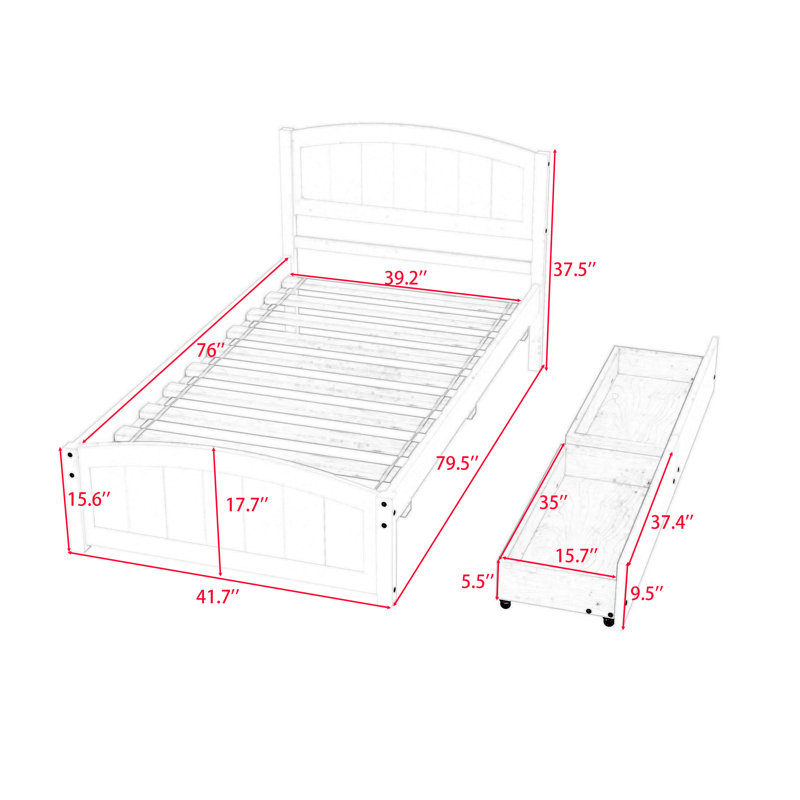 Twin Size 2 Drawers Wood Platform Bed with Headboard, White