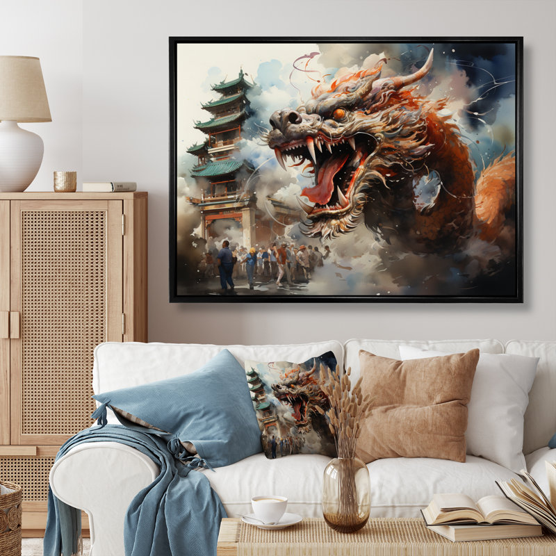 «Snedeker China Art Imperial Dragon III», reproduction sur toile, H 34 po x l 44 po x P 1,5 po, Cadre flottant noir