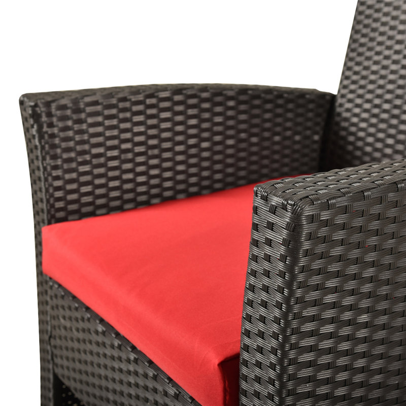 Ensemble de conversation en rotin avec coussins 4 pièces Hemmo, Rouge