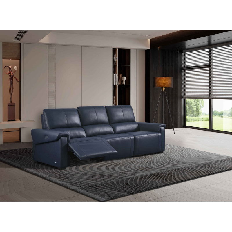 Canapé inclinable électrique en cuir fleur Ethan, Marine