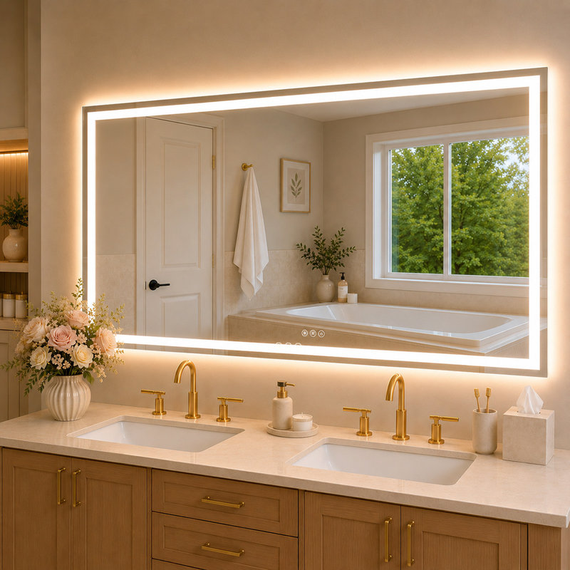 TMMV 60" W x 36" H Frameless LED Light Anti-Fog Wall Bathroom Vanity Mirror In Polished Crystal, 60" W x 36" H