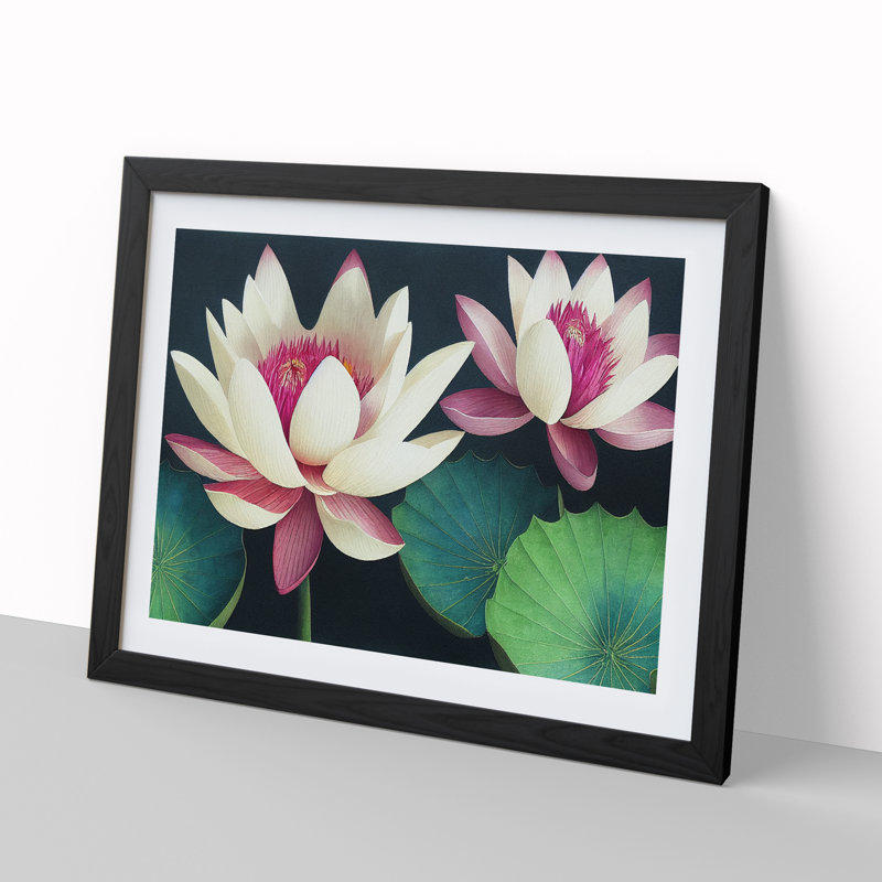 Watercolour Lotus Flowers - Single Picture Frame Print, 34cm H x 46cm W x 2cm D, Black