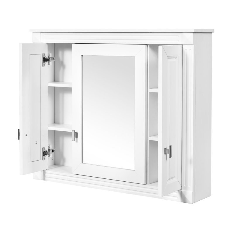 Armoire de salle de bain avec miroir, 4 tablettes murales, blanc moderne et miroir, hauteur réglable