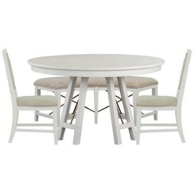 52" Round Dining Table With 2 Upholstered Side Chairs And Curved Bench