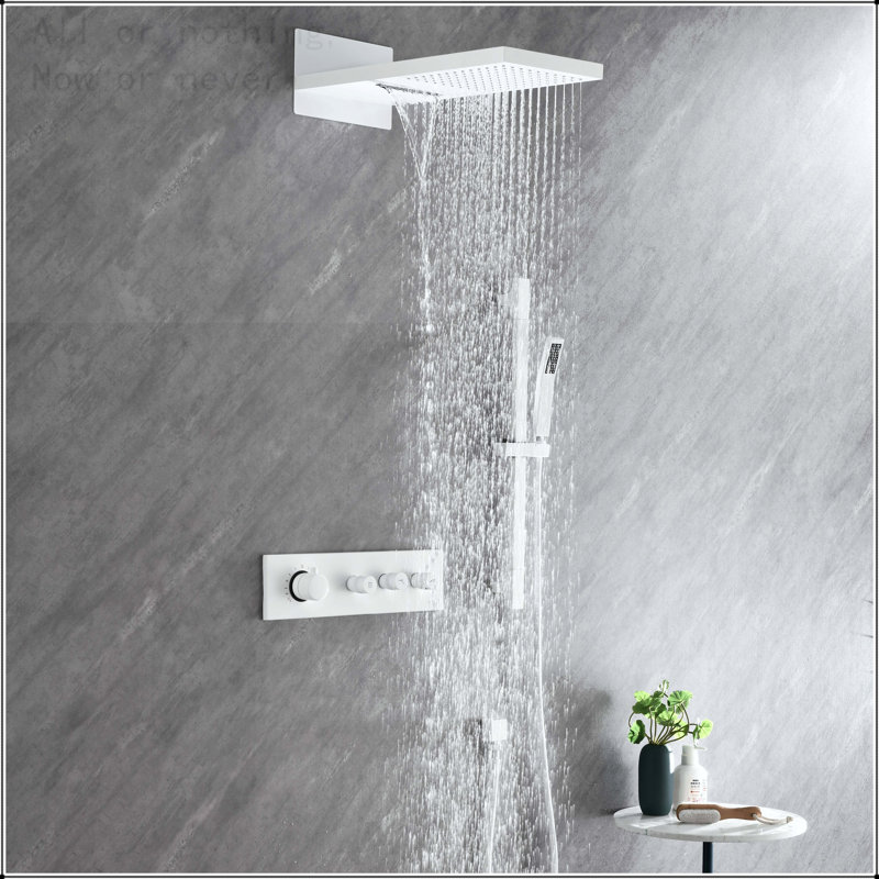 Wall Mounted Waterfall Rain Shower System with Handheld and Sliding Bar