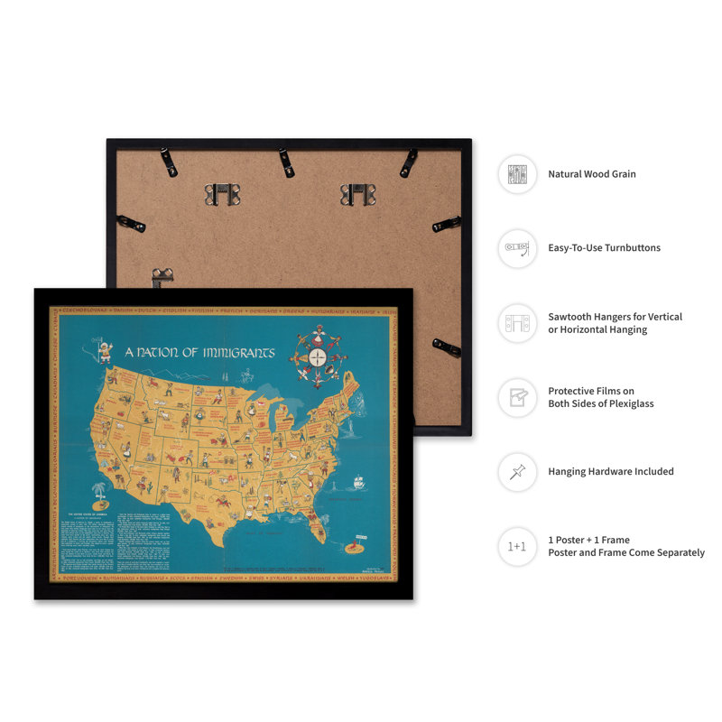 Carte de la Nation des Immigrants, Black Framed, Poster, 08"H x 10"W