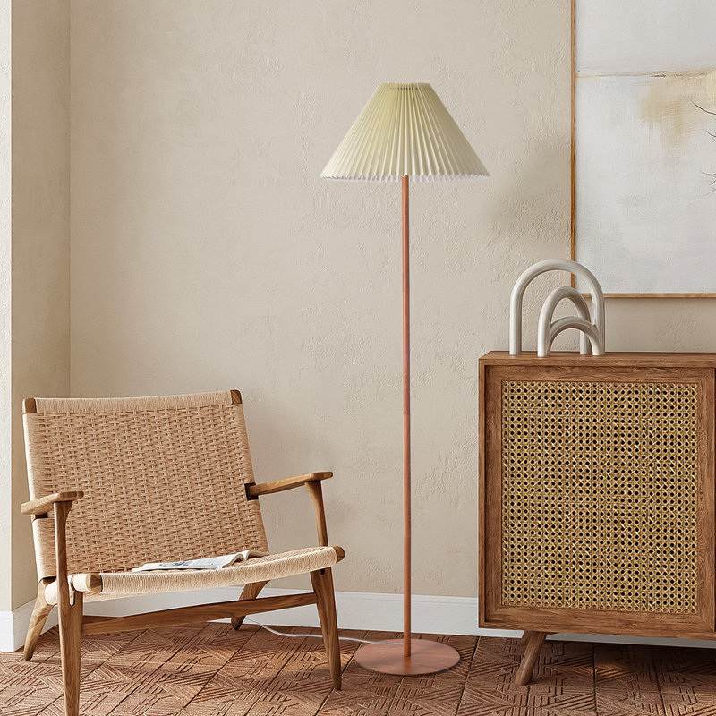 59.84in Farmhouse Wood Grain Vintage Pleated Floor Lamp