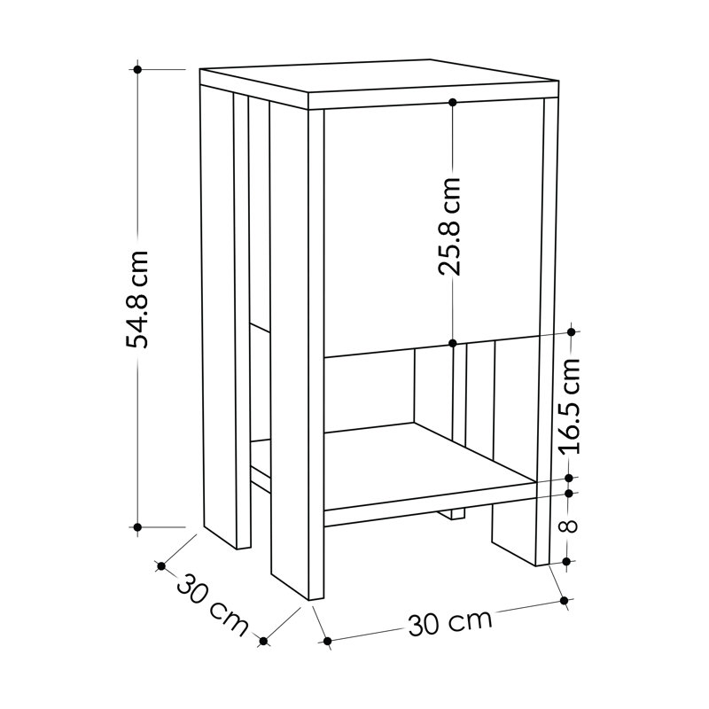 Atharv Bedside Table with Drop-Door Storage and Open Shelf for Versatile Living, Dark Oak