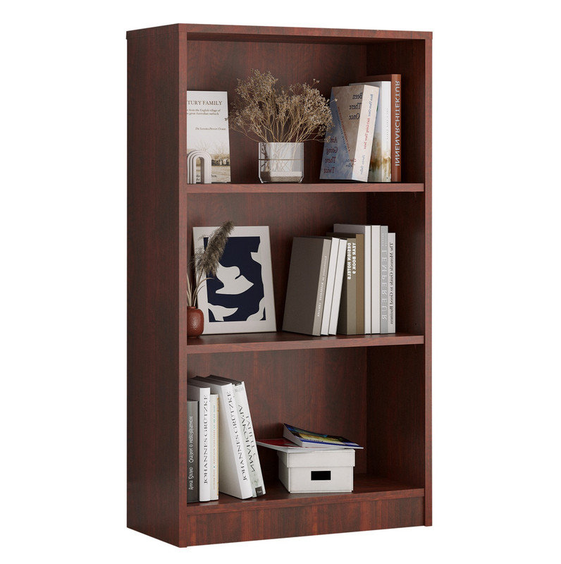 Bibliothèque autoportante à 3 tablettes en bois réglables pour bureau à domicile, 3 couches, Brun
