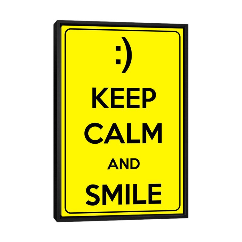 «Keep Calm and Smile», art textuel sur toile, H 26 po x l 18 po x P 1,5 po, Toile avec cadre noir, Pas de tapis