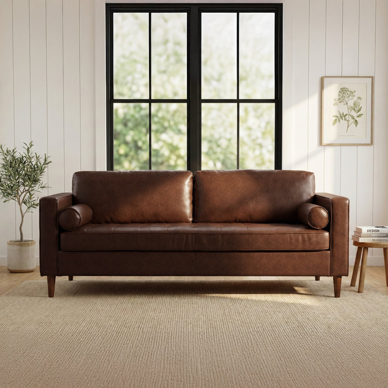 Reisterstown 79" Vegan Leather Sofa, Dark Brown