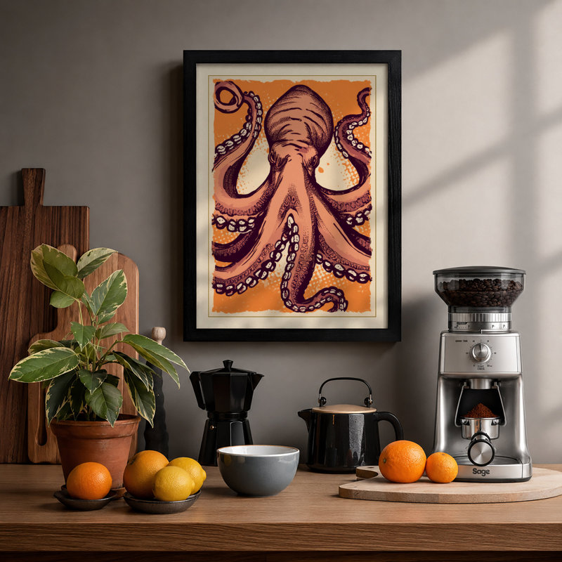 Octopus in Symmetry Boho - Framed Print, Black, A3 - 42.0 x 29.7 cm
