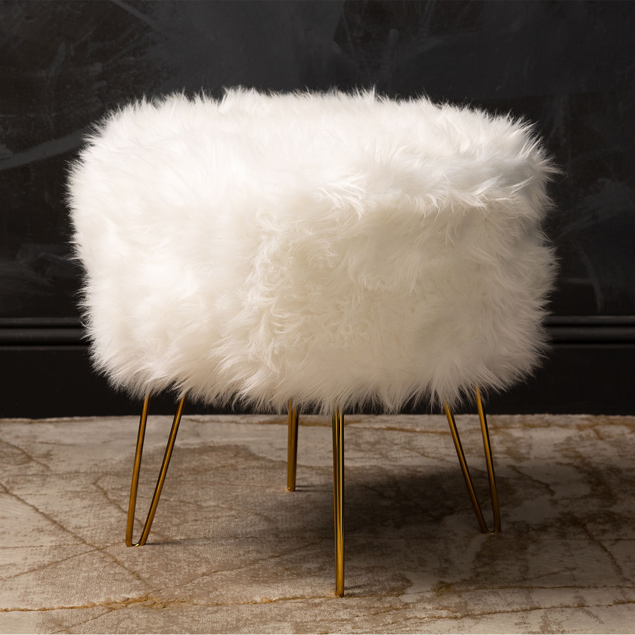 Canora Grey 48cm Tall Faux Fur Ottoman Stool for Bedroom Furniture