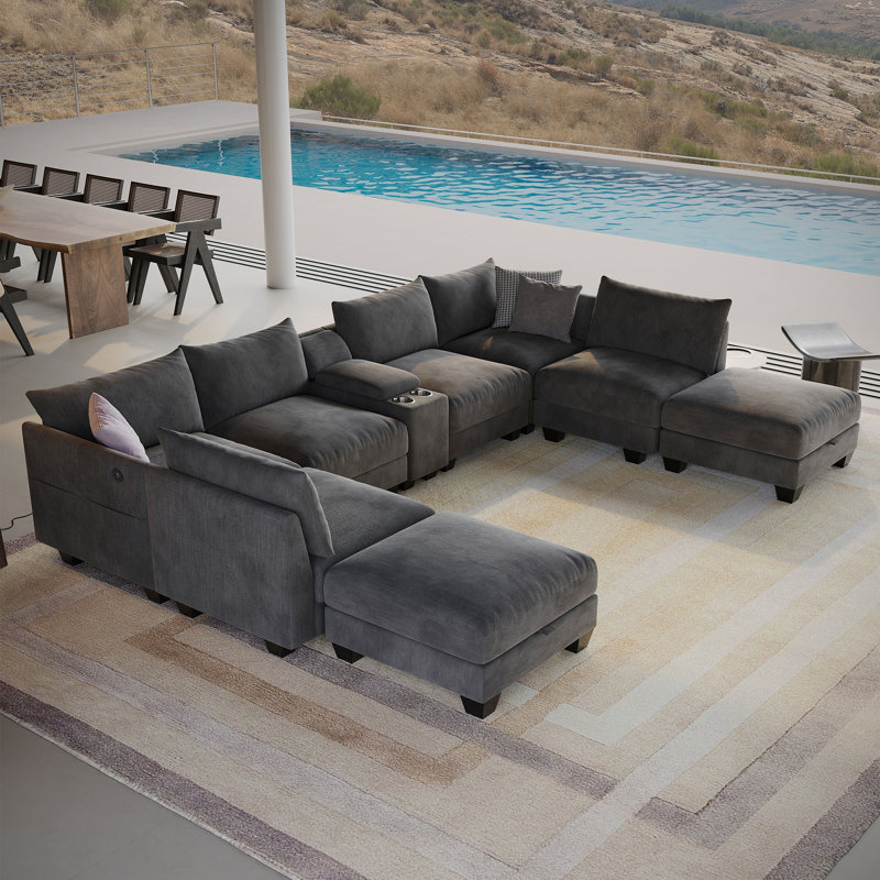136.2'' U-Shaped Sectional Sofa, 8-Seater Modular Couch, Comfy Living Room Cloud Sofa With Ottoman And Console