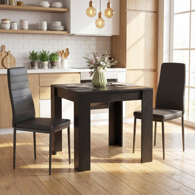 Dining Table Set for 2, Square Kitchen Table and PU Chairs, Black