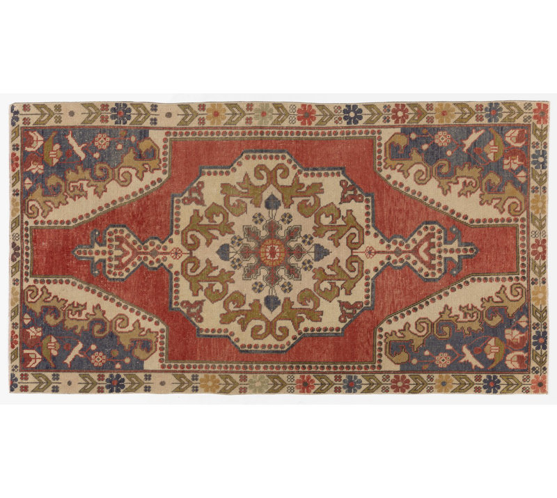 Tapis turc rouge unique noué à la main de conception unique avec motif médaillon One of a Kind