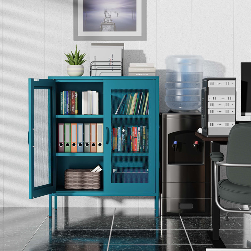 31.5'' Wide 3 - Shelf Storage Cabinet, Peacock Blue