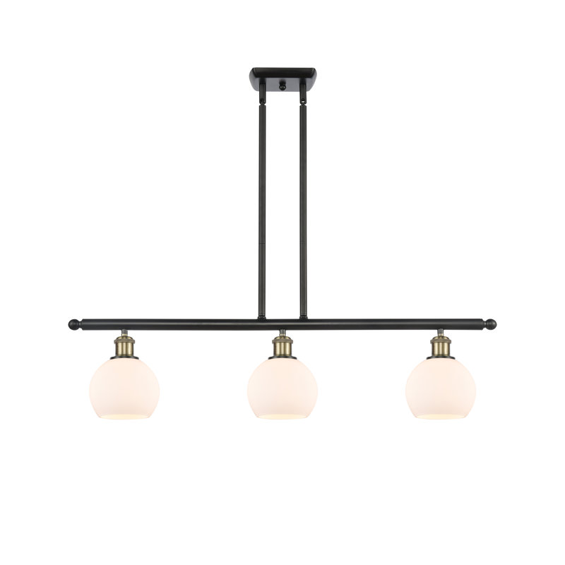 Luminaire suspendu linéaire à 3 lumières pour îlot de cuisine Cindi, Blanc, Laiton antique noir