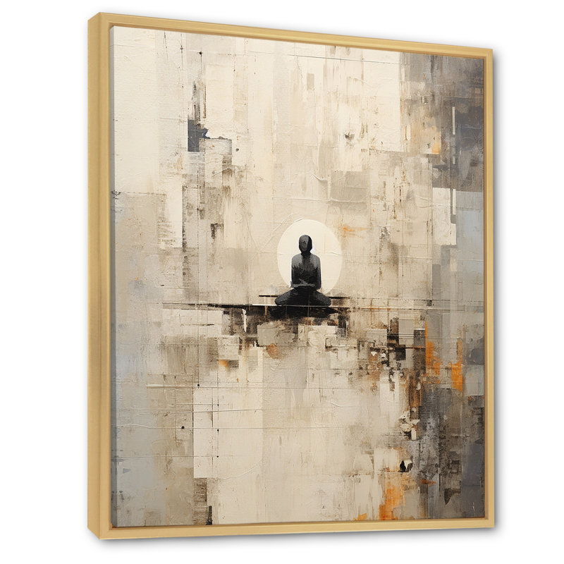 Abstrait bleu et blanc Yoga Mediation III - impressions sur toile de yoga, Cadre naturel flottant, H 32 po x l 24 po