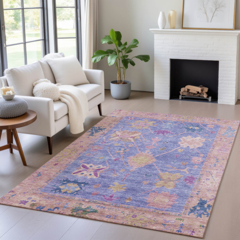 Tapis mauve Xhevrie lavable à la machine intérieur / extérieur, Rectangle 9 pi x 12 pi