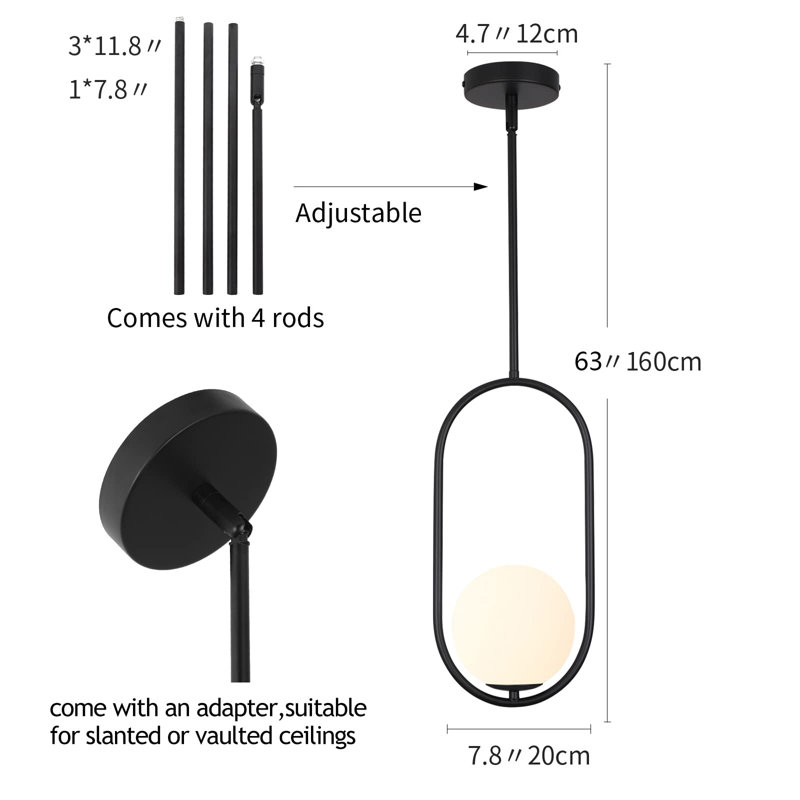 Luminaire suspendu 1 lumière Genioara, Noir