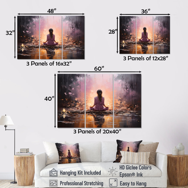 Ensemble de salon art mural rose Yoga Mediation I, H 40 po x l 60 po x P 1 po